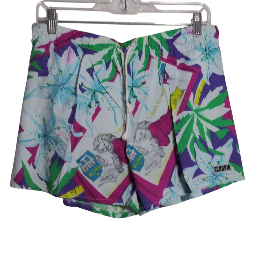 Vintage SCORPIO Hawaiian Novelty Pull On Swim Shorts Vacation Size XL